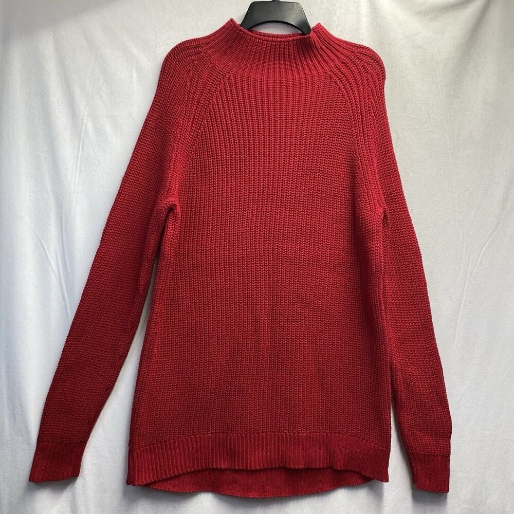 Madison Gray Ribbed Knit Mock Neck Long Sleeve Knee Length Sweater Women XXL Red